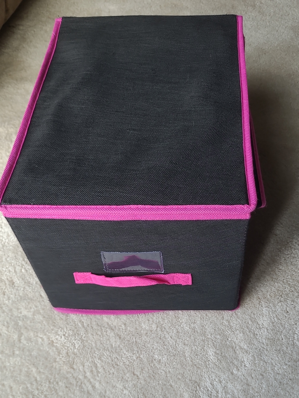 Black and Pink Fabric Storage Box with Attached Lid